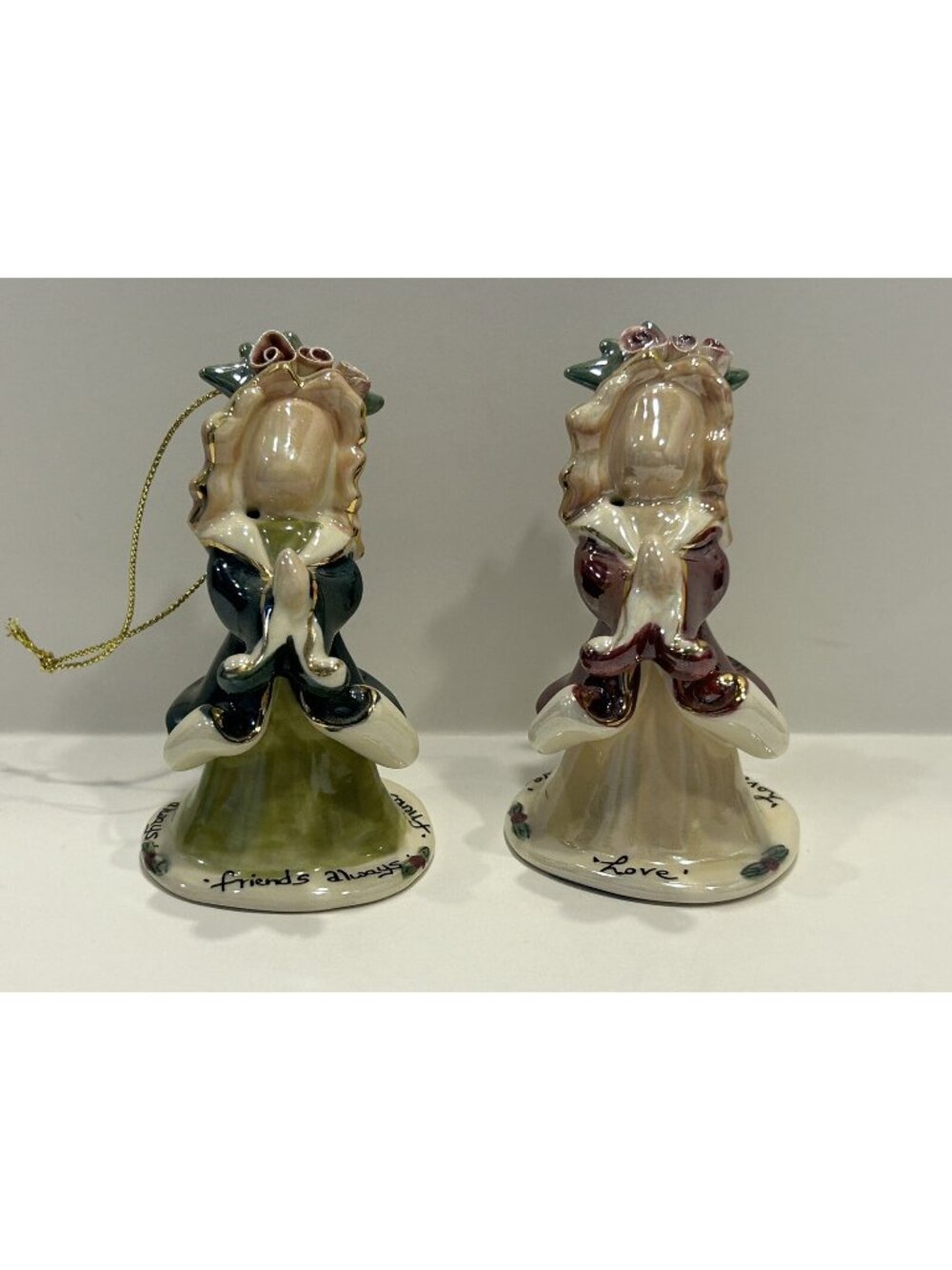2 Angel Sisters Ornaments "Friends Always" & "Love" Blue Sky Corp 2001 Christmas